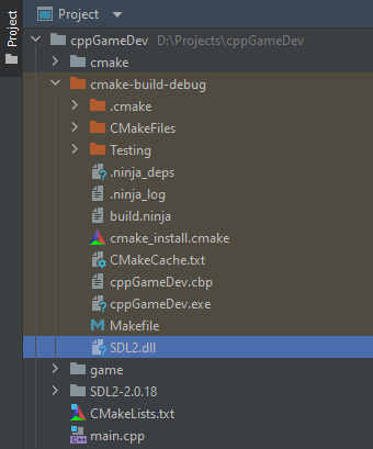 SDL2.dll is moved to the same directory as the compiled binary so it can be found by the binary.